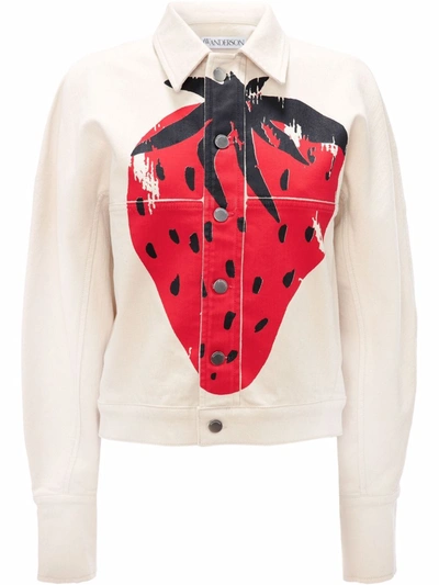 Jw Anderson White Strawberry Volume Sleeve Jacket In Beige Multi