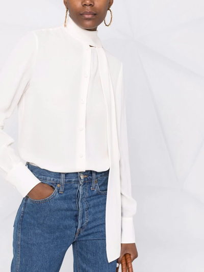 Shop Valentino Pussy-bow Collar Silk Shirt In Weiss