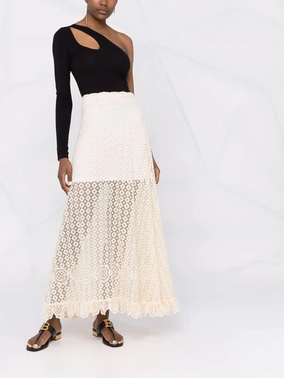 Shop Paco Rabanne Lace-overlay Maxi Skirt In Neutrals