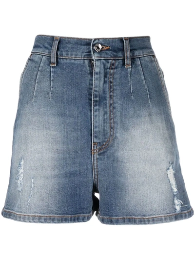 Shop Dolce & Gabbana Distressed Faded Denim Shorts In Blue
