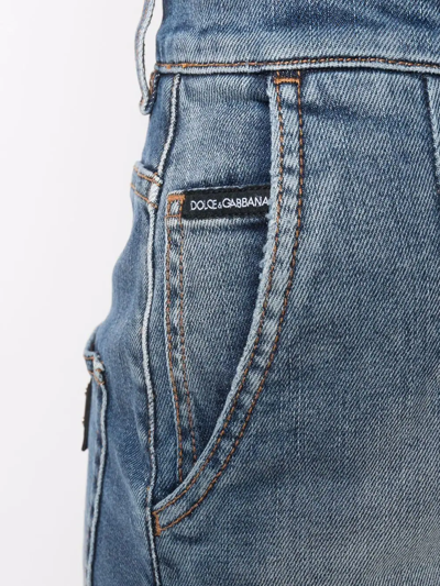 Dolce & Gabbana High-waisted Distressed Denim Shorts In Blue