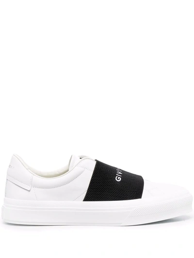 Shop Givenchy Paris Strap Leather Sneakers In Weiss