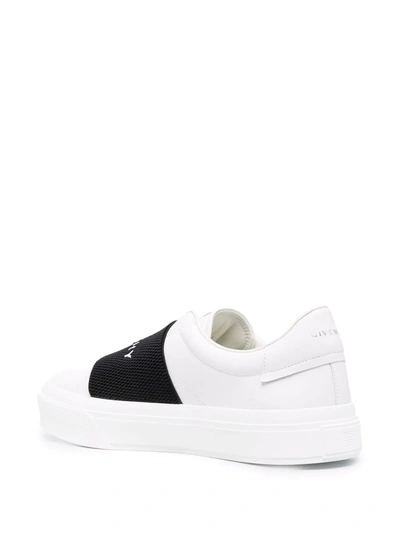 Shop Givenchy Paris Strap Leather Sneakers In Weiss