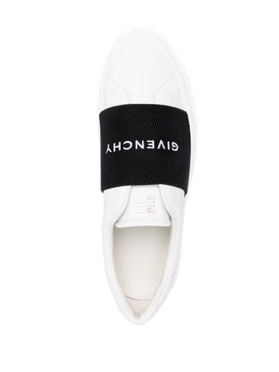 Shop Givenchy Paris Strap Leather Sneakers In Weiss