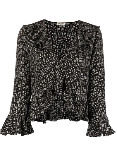 Saint Laurent Spot-print V-neck Blouse In Schwarz