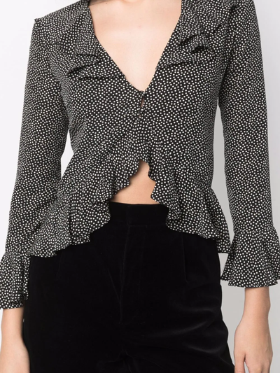 Shop Saint Laurent Spot-print V-neck Blouse In Schwarz