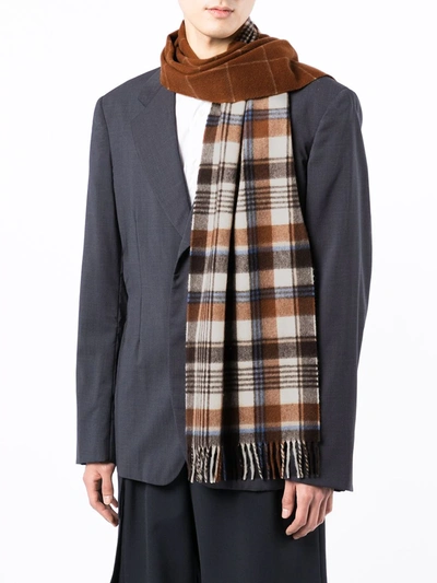 Comme Des Garçons Homme Deux Brown Cashmere Check Scarf In Braun