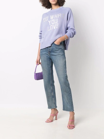 Shop Golden Goose Slogan-print Crew Neck Sweatshirt In Violett
