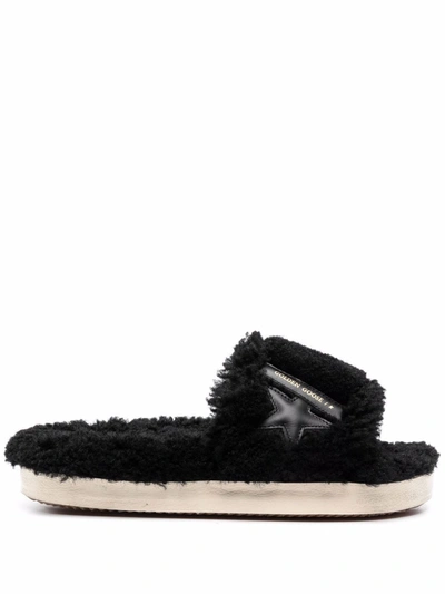 Shop Golden Goose Poolstar Shearling Slides In Schwarz