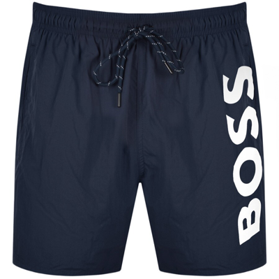 Boss Bodywear Boss Mooneye Short Length Swim Shorts With Bold Logo In Navy In Navy