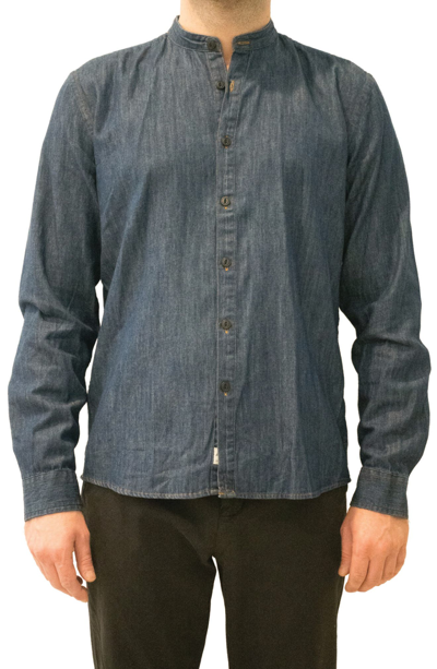 Shop Lindbergh Long Sleeve Mandarin Collar Button Front Shirt In Blue