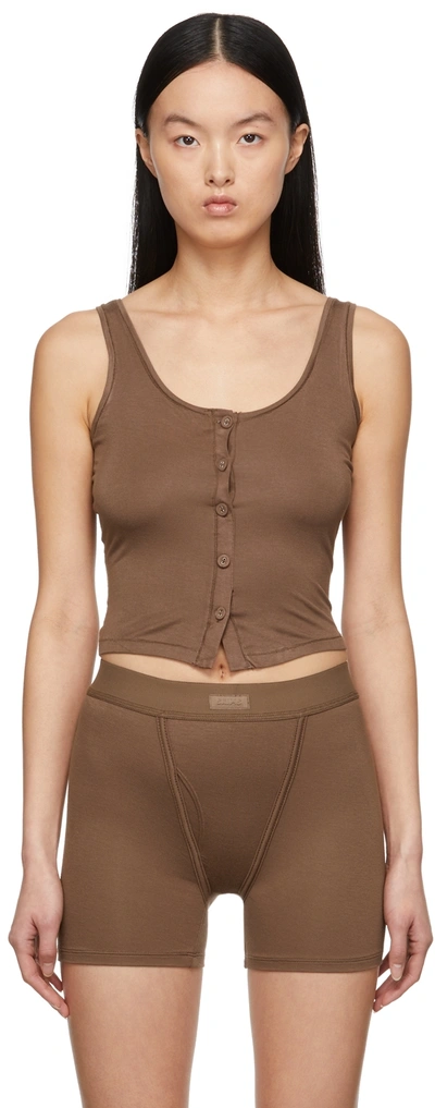 Shop Skims Brown Sleep Button Up Tank Top In Wood