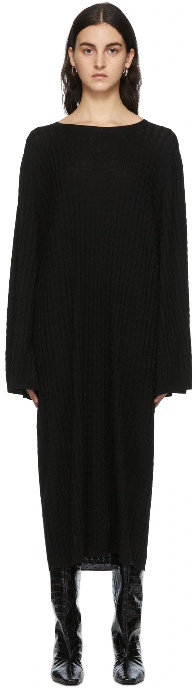 Shop Totême Black Cable Knit Dress In 200 Black