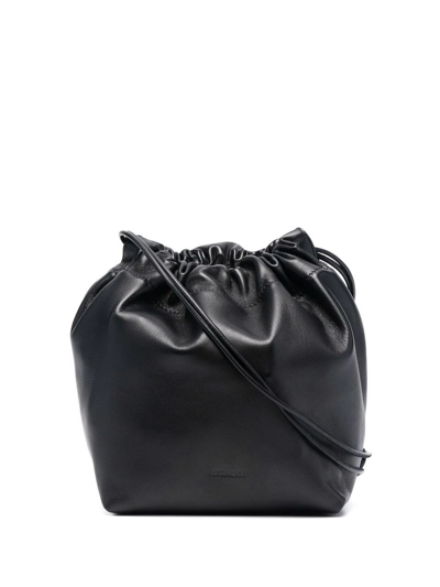 Shop Jil Sander Ruched Leather Crossbody Bag In Black