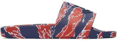 Shop Moncler Red & Blue Tiger Stripe Basile Slides In 455 Red