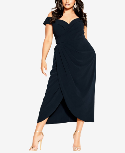 Shop City Chic Trendy Plus Size Ripple Love Dress In Navy