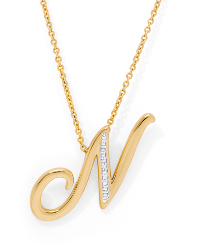 Macy's Diamond Accent Initial Pendant Necklace 18" In Gold Plate Or Rose Gold Plate In Gold N