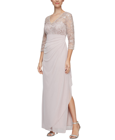 Shop Alex Evenings Petite Lace-bodice Ruffled Gown In Faded Rose