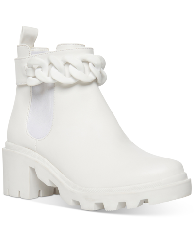 Shop Steve Madden Women's Amulet Embellished Lug Sole Booties In White/white