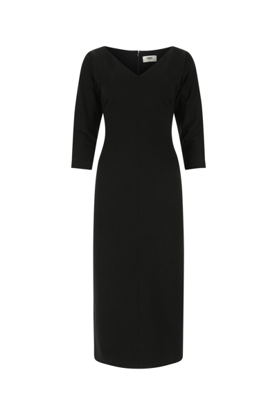 Shop Fendi Slit Detailed Belted Dress In Black