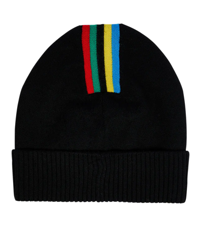 Shop Moncler Logo Striped Wool Beanie In Black