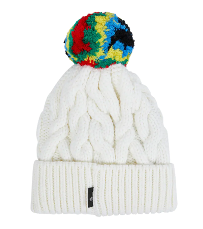 Shop Moncler Pompom Cable-knit Wool Beanie In White