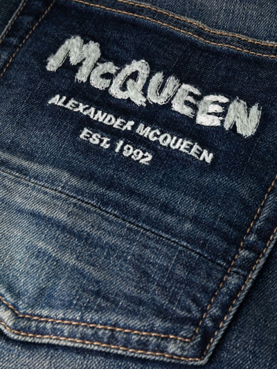 Shop Alexander Mcqueen Jeans In Denim Mcqueen Graffiti In Blue