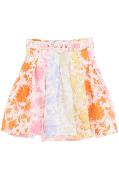 Shop Zimmermann Postcard Belted Mini Skirt In Mixed Colours