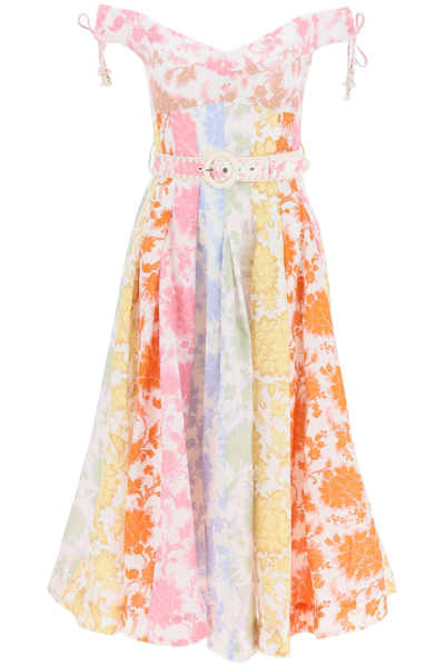 Shop Zimmermann Postcard Midi Dress With Belt In Mixed Colours