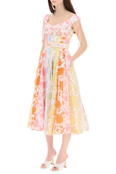 Shop Zimmermann Postcard Midi Dress With Belt In Mixed Colours