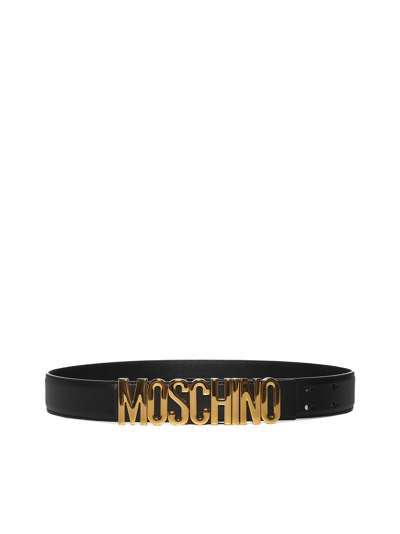 Shop Moschino Logo Lettering Plaque Belt In Black