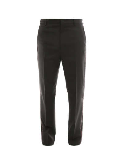 Shop Valentino Side Tape High Rise Pants In Black