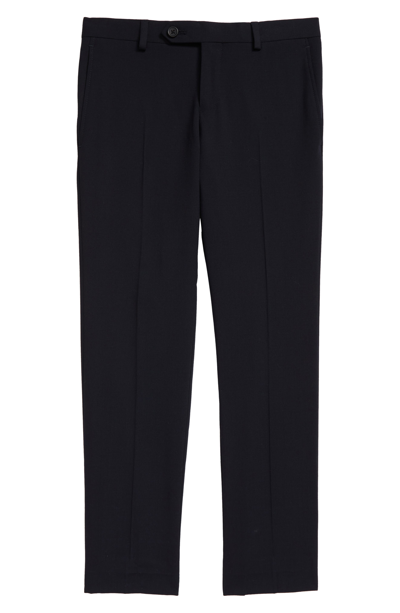 Shop Tallia Solid Wool Blend Flat Front Trousers In Navy