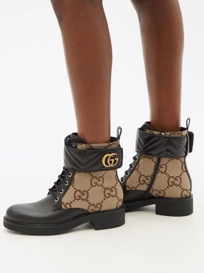 GUCCI GG MARMONT CANVAS AND LEATHER ANKLE BOOTS 1469255
