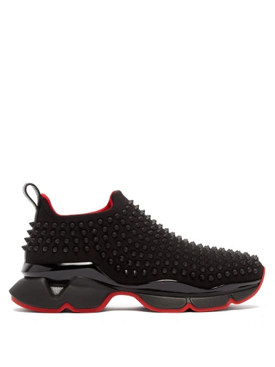 Christian Louboutin Spike Sock Donna Studded Neoprene Sneakers In Black