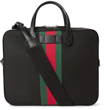 Gucci Leather-trimmed Canvas Briefcase In Black