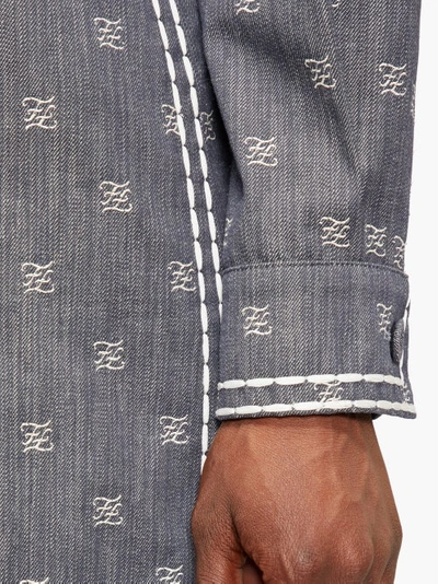 Fendi Karligraphy Ff-embroidered Denim Shirt Dress In Blue | ModeSens