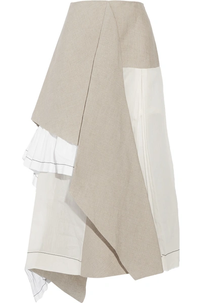 Marni Asymmetric Canvas, Poplin And Satin-voile Skirt