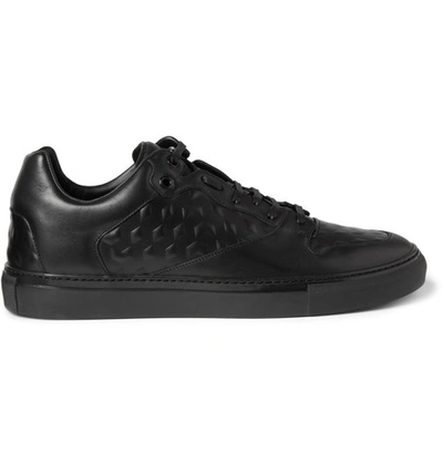 Balenciaga Debossed Leather Sneakers In Black
