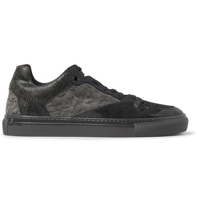 Balenciaga Textured-leather, Suede And Woven Sneakers In Midnight Blue