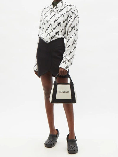 Balenciaga Cabas Small Canvas Tote Bag In Black Cream | ModeSens