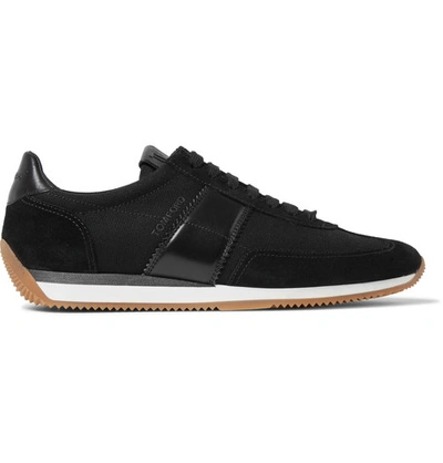 Shop Tom Ford Leather And Suede-panelled Canvas Sneakers 
