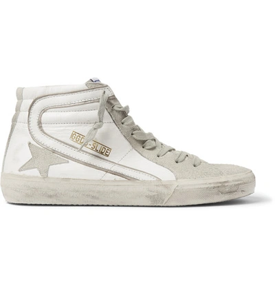 Shop Golden Goose Distressed Leather And Suede High-top Trainers