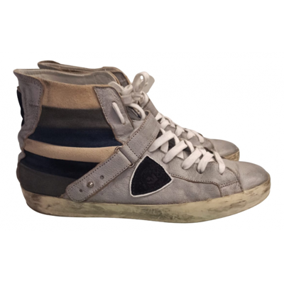 Pre-owned Philippe Model Leather High Trainers In Grey