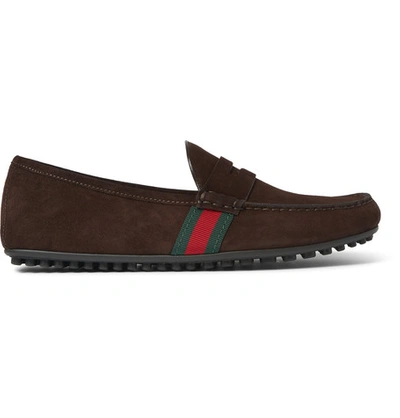 Shop Gucci Webbing-trimmed Suede Driving Shoes
