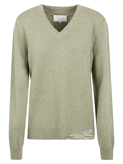 Shop Maison Margiela V-neck Sweater In Light Green