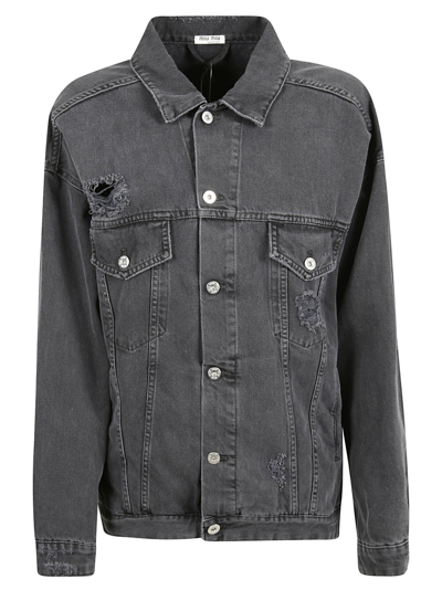 Shop Miu Miu Denim Buttoned Jacket In Black