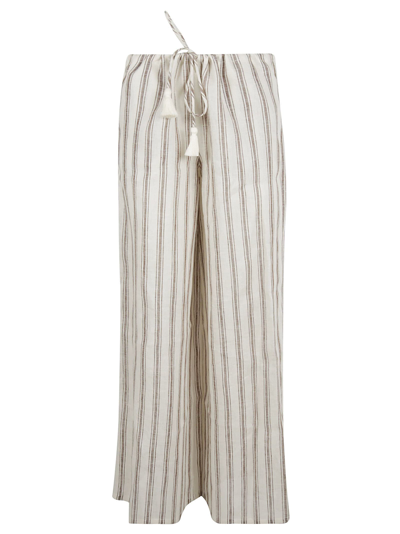 Shop Tory Burch Stripe Print Trousers In Ivory/anise Brown Stripe