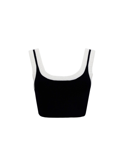 Alexander Wang Logo Trim Bra Top In Chenille Viscose In Black/white