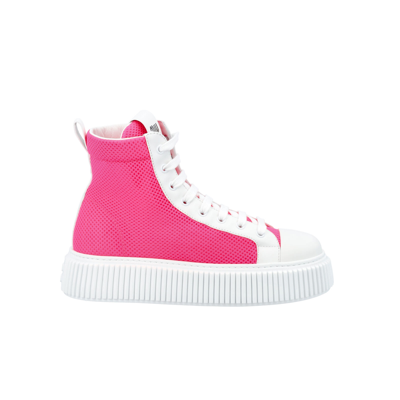 Shop Miu Miu Mesh Flatform High-top Sneakers In Fluo Pink